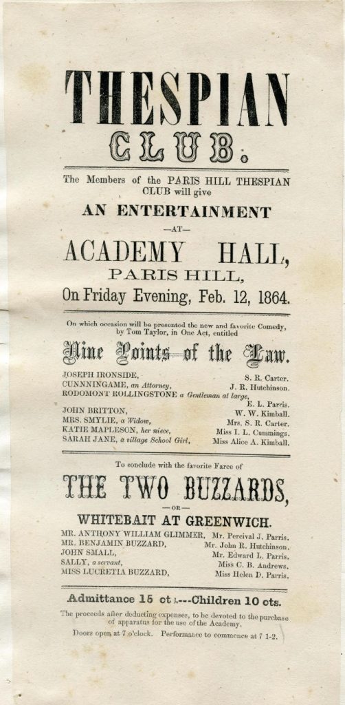 Paris Hill Academy Thespian Club 1864